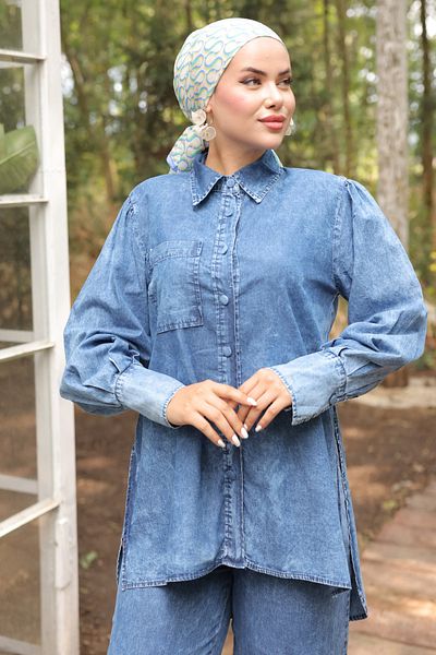 benguen 7044 Model Navy Blue Jeans Set
