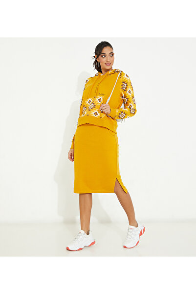 Aeropostale Women's Yellow Plain Midi Skirt