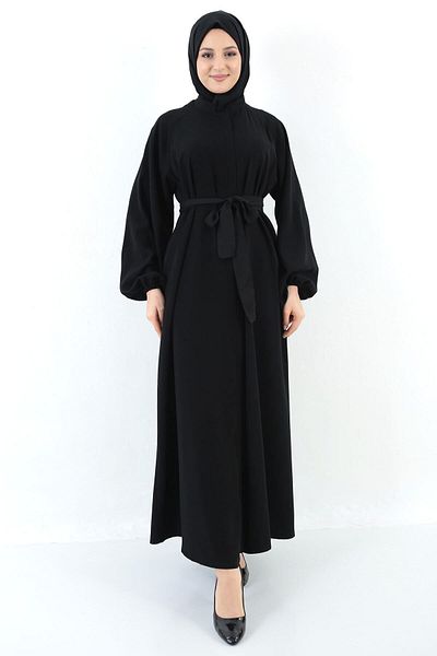 MARQUANT Γυναικεία μαύρη Medina Silk Placket με φερμουάρ Ζώνη Τσέπη Ferace Hijab