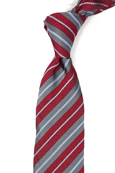 Kravatkolik iK1621 Model - Claret Red Striped Classic Tie with Handkerchief