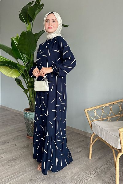 InStyle Μπλε φόρεμα βισκόζης - Τραγανό ριγέ λεπτομέρεια