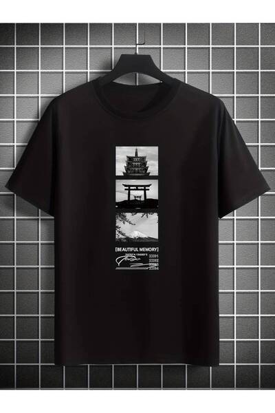 NoVibe Tricou unisex din bumbac cu mânecă scurtă cu imprimeu templu