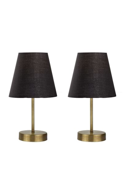 Fer Avize Set of 2 Marla Antique Modern Metal Legs Black Fabric Head Table Lamp Lampshade