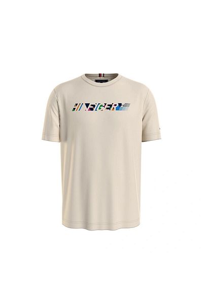 Tommy Hilfiger Men's Crew Neck Brand Logo Beige T-Shirt MW0MW34419-AEF