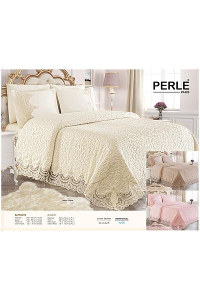 BALADI HOME Set cuvertură dublă din dantelă franceză - Set cuvertură de pat zestre 3buc