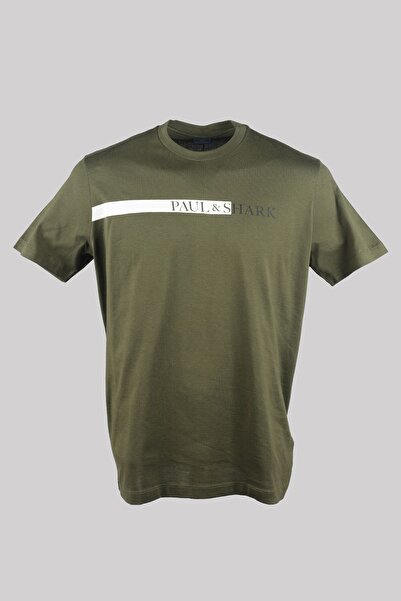 PAUL&SHARK Tricou casual kaki din bumbac cu logo-ul mărcii pentru bărbați2441...