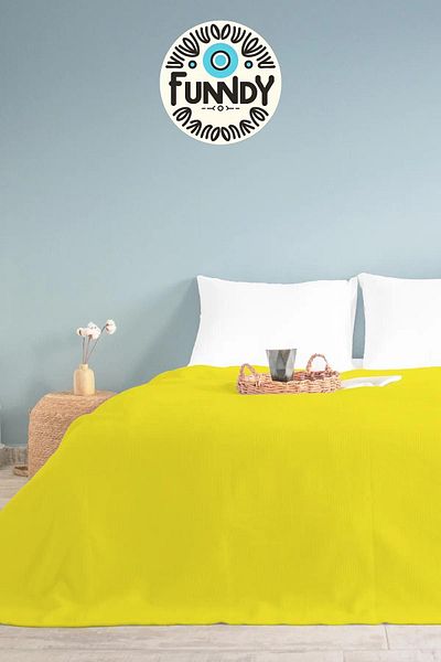 FUNNDY Yellow Checkerboard Patterned Single Pique - Checkered Hotel Pique 160x230
