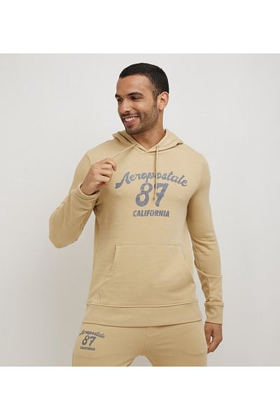Aeropostale Men's Brown Printed Logo Crew Neck Sweatshirt