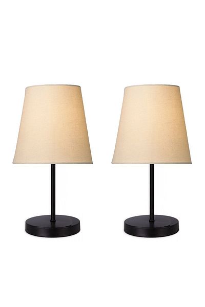 Fer Avize Set of 2 Marla Black Modern Metal Legs Cream Fabric Head Table Lamp Lampshade