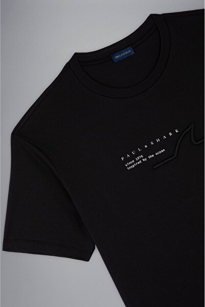 PAUL&SHARK Ανδρικό μπλουζάκι με λογότυπο, βαμβακερό, κανονική εφαρμογή, καθημερινό μαύρο μπλουζάκι 24411053-011