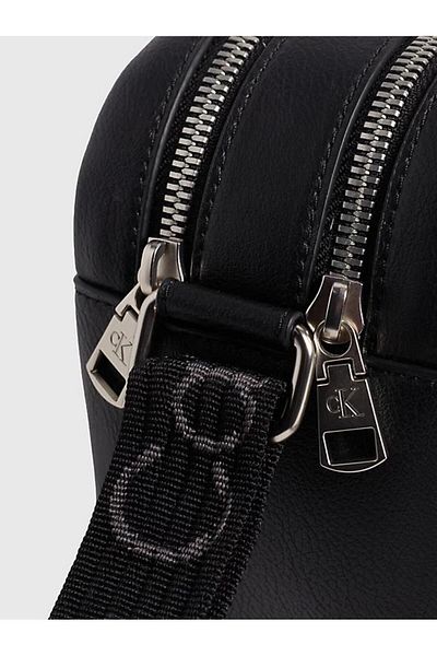 Calvin Klein Women's Leather Brand Logo Zippered Daily Use Black Shoulder Bag K60K611554-BEH