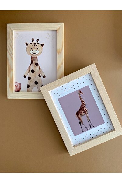 Hiruko Tasarım Atölyesi Çocuk Odası Ahşap Çerçeve Zürafa Tablo 2'li Set No:6 Bebek Ve Çocuk Odası Set