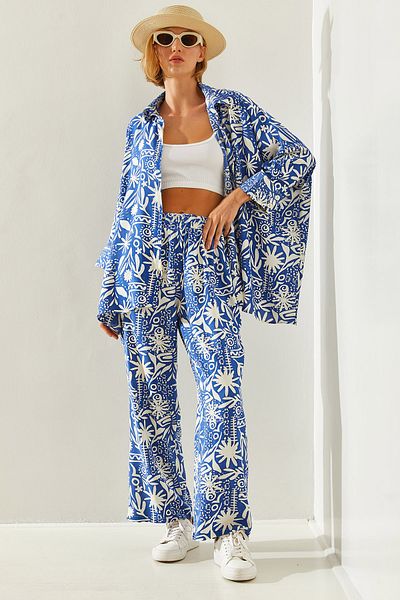 Bianco Lucci Gemustertes Palazzo-Hosenset für Damen -60251443