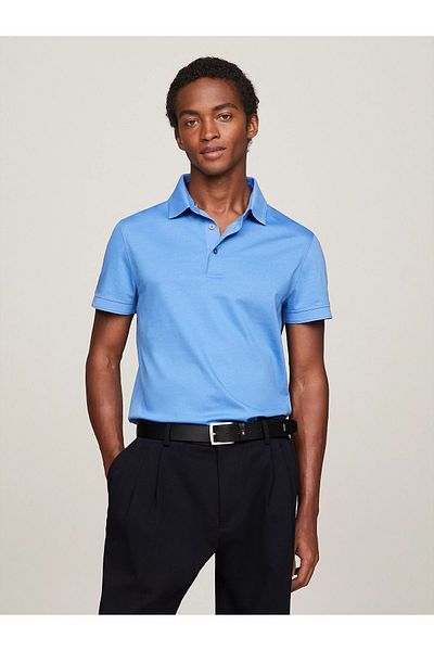 Tommy Hilfiger Men's Cotton Polo Collar Button Closure Short Sleeve Blue Polo Collar T-Shirt MW0MW31545-C30