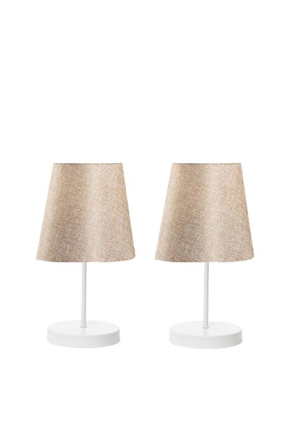 Fer Avize 2 Adet Set Marla Beyaz Modern Metal Ayaklı Çuval Kumaş Başlıklı Mas...