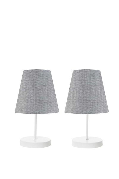 Fer Avize Set of 2 Marla Modern Metal Legs Fabric Head Table Lamp Lampshade