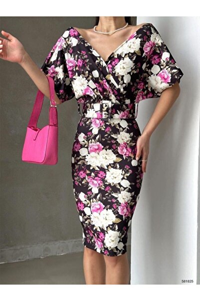 dükkan10butika Γυναικείο βραδινό φόρεμα με μισό μανίκι Skuba ύφασμα με διπλό ...