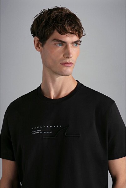 PAUL&SHARK Ανδρικό μπλουζάκι με λογότυπο, βαμβακερό, κανονική εφαρμογή, καθημερινό μαύρο μπλουζάκι 24411053-011