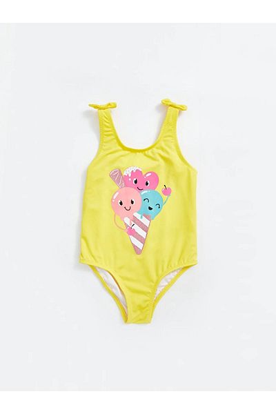 LC Waikiki Bedruckter Rundhals-Badeanzug für Baby-Mädchen