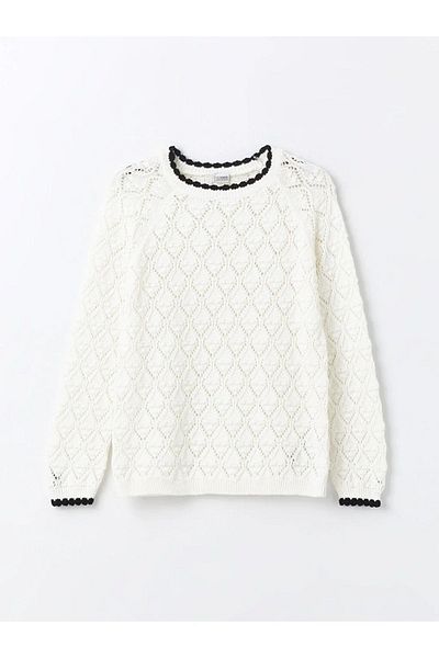LC Waikiki LCW Dziecięcy sweter z okrągłym dekoltem i długim rękawem, wzorzysty, dziewczęcy sweter