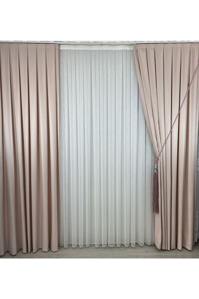 Fashion Pearl Moda Inci Perde, Nubuk Soft, Açık Pudra Rengi Fon Perde