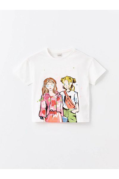 LC Waikiki LCW Kids Girl - Μπλουζάκι με στάμπα με λαιμόκοψη και σορτς