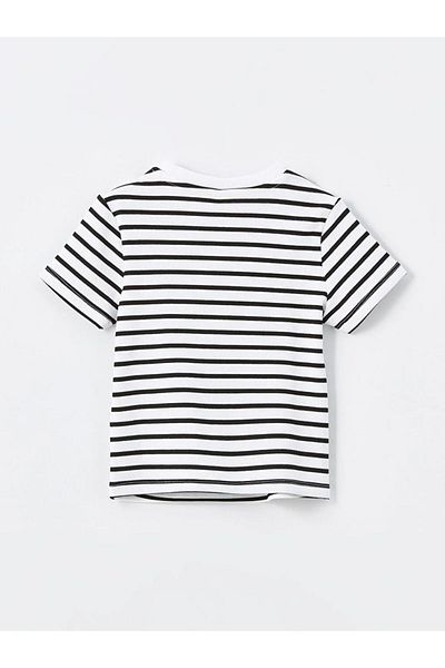 LC Waikiki LCW Kids Girl's Striped Crew Neck Crop T-Shirt - Short Sleeve