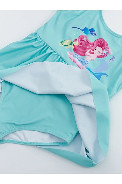 LC Waikiki LCW Kids Açık Nane Yeşili Hızlı Kuruyan Baskılı Kız Çocuk Etekli Mayo