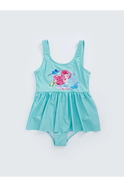 LC Waikiki LCW Kids Light Mint Green Quick Dry εμπριμέ μαγιό για κορίτσια με φούστα