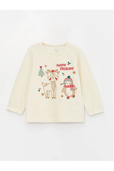 LC Waikiki LCW baby New Year Themed Long Sleeve Velvet Baby Girl Pajama Set