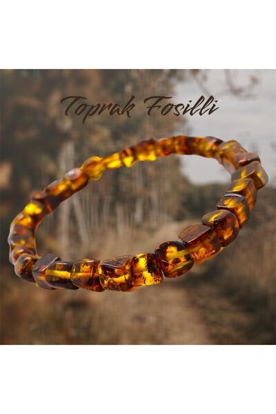 Büke Doğaltaş Tasarım earth fossil square amber unisex bracelet