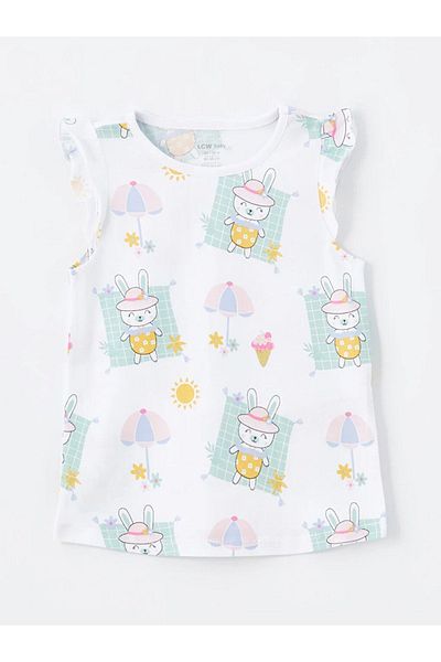 LC Waikiki LCW Baby - طقم بيجامة مع شورت مطبوع برقبة دائرية للفتيات الصغيرات