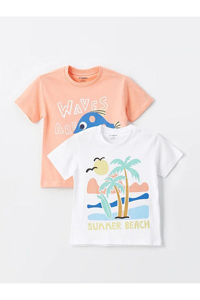 LC Waikiki LCW baby Crew Neck Short Sleeve Printed Baby Boy T-Shirt 2-Piece