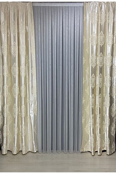 Fashion Pearl Moda Inci Perde Fildişi Damask Desen Fon Perde