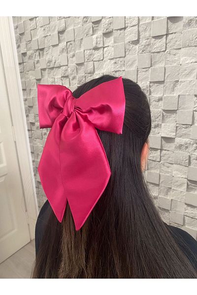 Demeter Collection women's fuchsia pink large xxl satin bow clip buckle