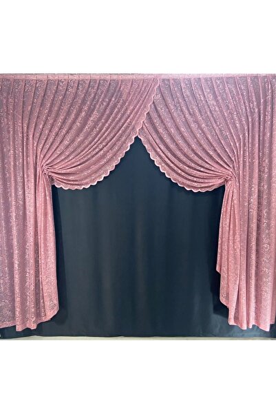 Fashion Pearl Moda Inci Perde, Yaprak Desen Gül Kurusu Kruvaze Örme Tül Perde