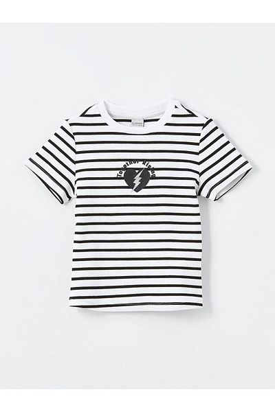 LC Waikiki LCW Kids Girl's Striped Crew Neck Crop T-Shirt - Short Sleeve