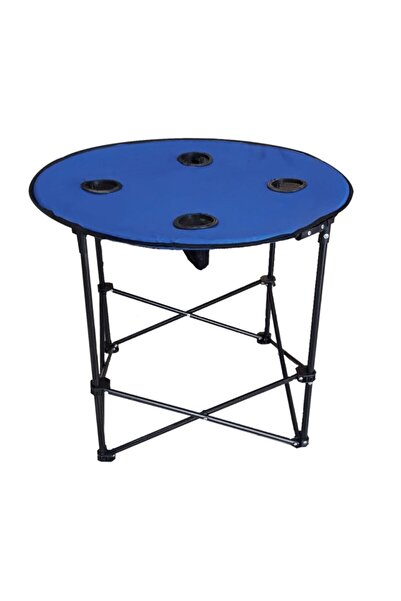 Asil Bardaklı Yuvarlak Kamp Masası Mavi