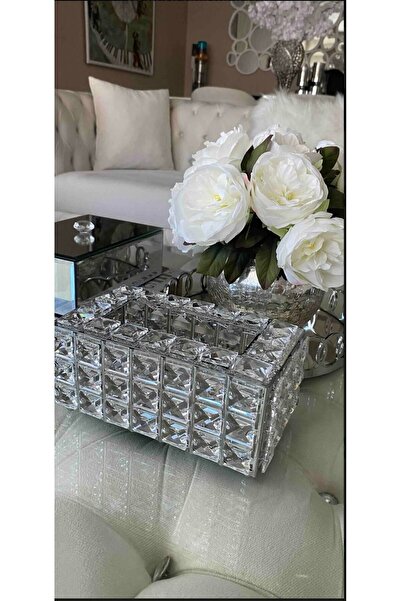 FAYA HOME Ασημένια θήκη χαρτοπετσετών με κρυστάλλινες πέτρες