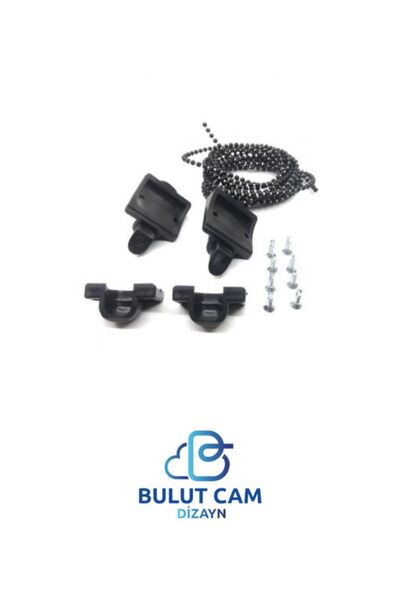 BULUT DİZAYN VE HEDİYELİK EŞYA Cam Balkon Kilidi | Emniyet Plastik Kilit | Boncuklu Ip Zincir Takım Seti | (SİYAH)