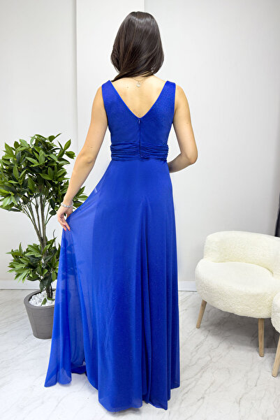 Elbise Delisi Kadın Sıfır Kol Transparan Detay Abiye Elbise Saks, Gold, Lila, Siyah, Beyaz,Zümrüt Yeşili