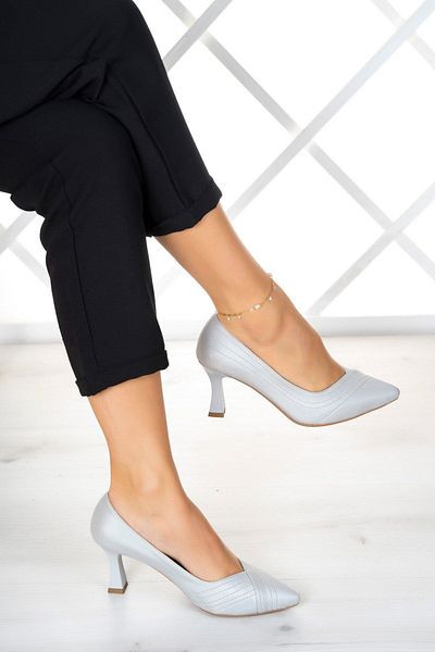 Erkan Saçmacı Amelia 6 Cm Rochie De Seara Satin Argintiu Pantofi Cu Toc