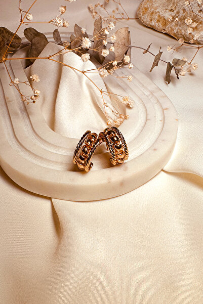 MOONİ ACCESSORİES Çelik Küpe Venedik Model Örgü Tasarım Altın Gold Renk Halka...