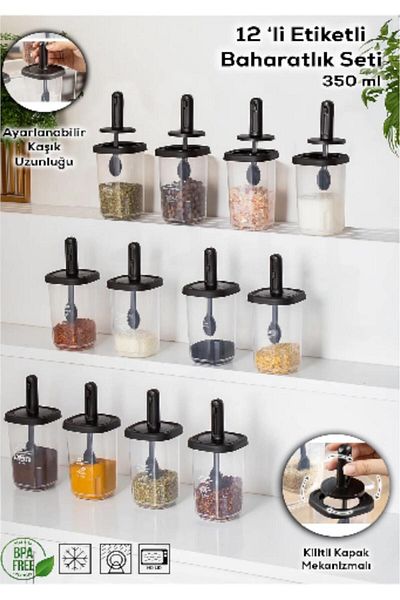 Bayev 350 ML 12 Pieces Spice Set with Lid and Slide