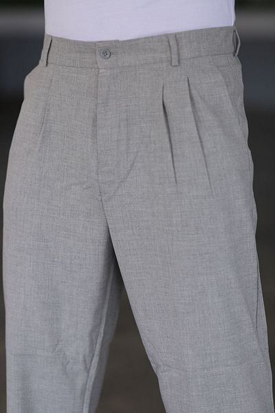 Mamlay Gray Baggy Pants - Double Pleated, Elastic Waist, Comfortable Fit, High Quality Loose Leg