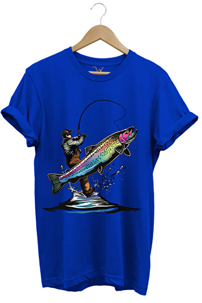 WİDİ صنارة صيد الأسماك - تي شيرت قطني 100% بقصة عادية