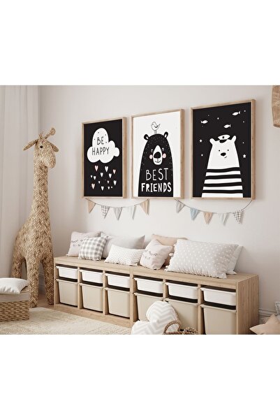 woodhomeworks Дървена рамка за бебешка и детска стая, комплект от 3 картини qmrc