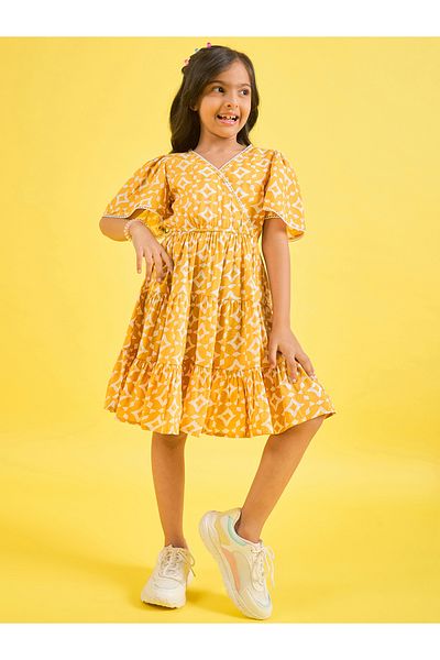 Stylo Bug By Styli Geometric Print V Neck Tiered Dress