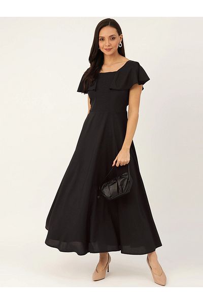 U&F By Styli Square Neck A-Line Maxi Dress with Frill Sleeves