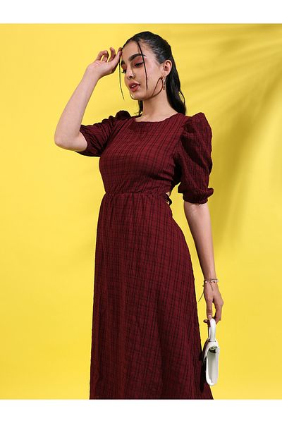 Campus Sutra By Styli Tie-Up Back Cut-Out Detail A-Line Midi Dress